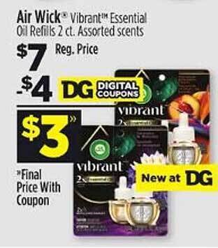 Dollar General Air wick vibrant essential oil refills offer