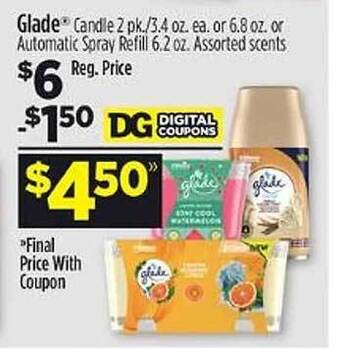 Dollar General Glade candle or automatic spray refill offer