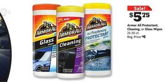 Family Dollar Armor all protectant, cleaning or glass wipes offer
