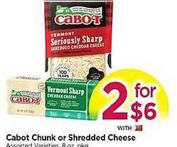 Tops Cabot chunk or shredded cheese offer