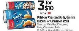 Tops Pillsbury crescent rolls, grands biscuits or cinnamon rolls offer