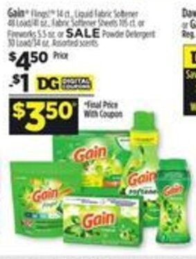 Dollar General Gain Liquid Fabric Softener offer