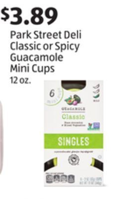Aldi Park street deli classic or spicy guacamole mini cups offer