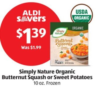 Aldi Simply nature organic butternut squash or sweet potatoes offer