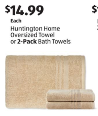 Aldi Huntington home oversized towel or 2-pack bath towels offer