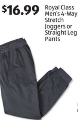 Aldi Royal class men's 4-way stretch joggers or straight leg pants offer