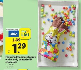 Lidl Favorina chocolate bunny with candy coated milk chocolate offer