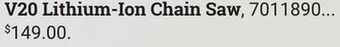 Ace Hardware V20 lithium-ion chain saw offer