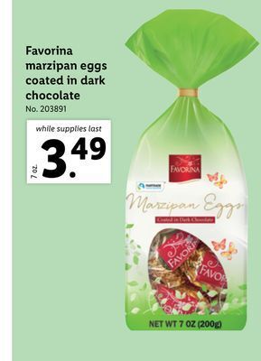 Lidl Favorina marzipan eggs coated in dark chocolate offer