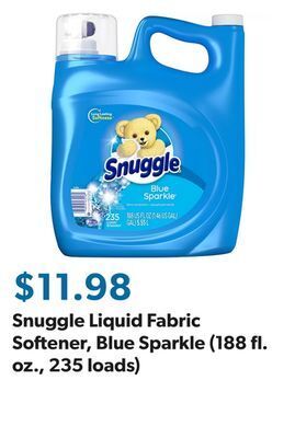 Sam's Club Snuggle liquid fabric softener, blue sparkle (188 fl. oz., 235 loads) offer