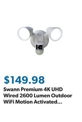 Sam's Club Swann premium 4k uhd wired 2600 lumen outdoor wifi motion activated security floodlight camera with free local storage offer