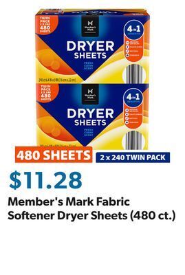 Sam's Club Member's mark fabric softener dryer sheets (480 ct.) offer