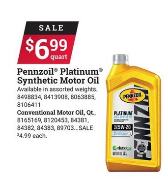 Ace Hardware Pennzoil® platinum® synthetic motor oil offer