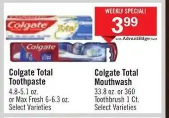 Price Chopper Colgate total toothpaste or mouthwash offer