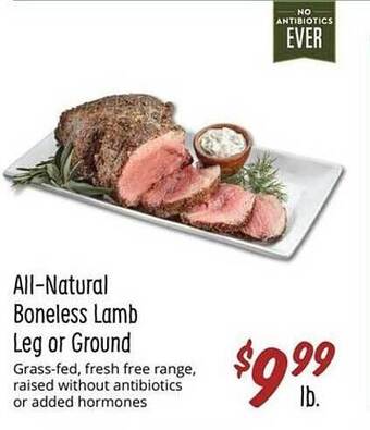 Sprouts Farmers Market All-natural boneless lamb leg or ground offer