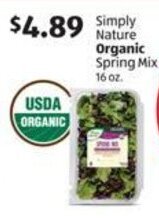 Aldi Simply Nature Organic Spring Mix 16 oz offer