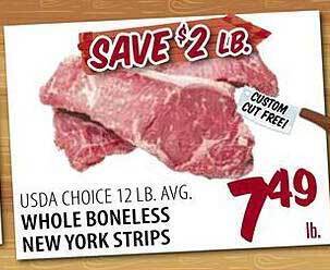 Karns Whole boneless new york strips offer