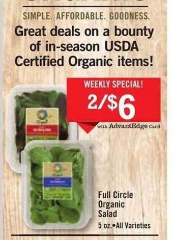 Price Chopper Full circle organic salad offer