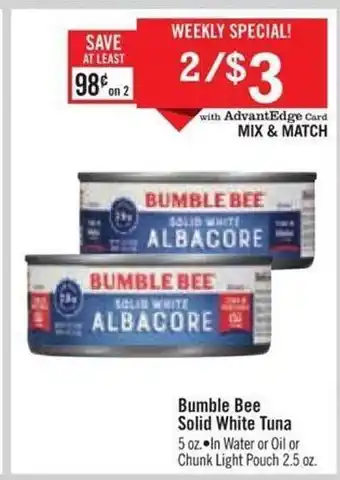 Price Chopper Bumble bee solid white tuna offer