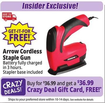 Ocean State Job Lot Arrow cordless staple gun offer