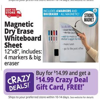 Ocean State Job Lot Cinch! 12" x 8" magnetic dry erase whiteboard sheet for kitchen fridge offer