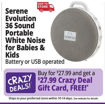 Ocean State Job Lot Serene evolution 36 sound portable white noise for babies & kids offer