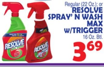 Bravo Supermarkets Resolve spray'n wash max w/trigger, 16 oz. btl offer