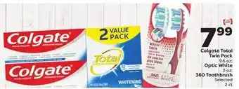 Weis Markets Colgate total twin pack 9.6 oz optic white 3 oz 360 toothbrush selected 2 ct offer