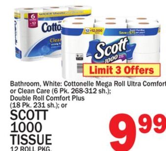 C Town Scott 1000 tissue 12 roll pkg offer