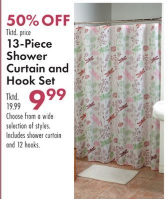 Boscov's 13-piece shower curtain and hook set offer
