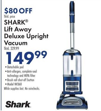 Boscov's Shark® lift away deluxe upright vacuum offer