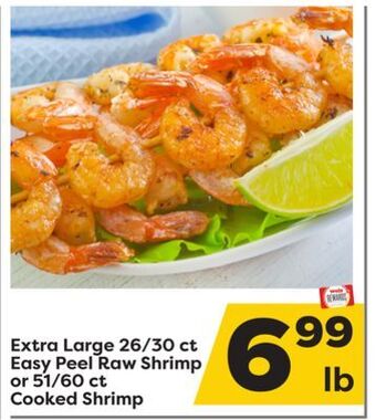 Weis Markets Extra large 26/30 ct easy peel raw shrimp or 51/60 ct cooked shrimp offer
