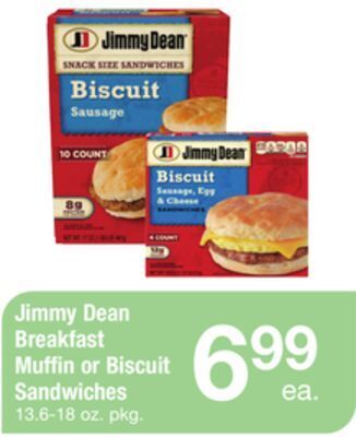 ACME Jimmy dean breakfast muffin or biscuit sandwiches offer