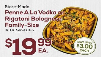 DeCicco & Sons Penne a la vodka or rigatoni bolognese family-size offer