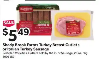Stop&Shop Shady brook farms turkey breast cutlets or italian turkey sausage offer