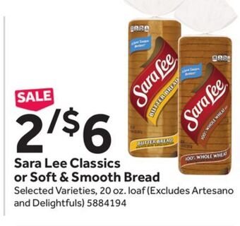 Stop&Shop Sara lee classics or soft & smooth bread offer