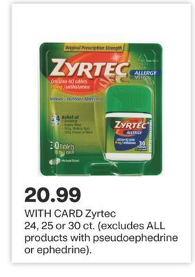 CVS Zyrtec 24, 25 or 30 ct. offer