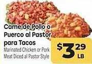 Carne de pollo o puerco al pastor para tacos
