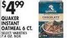 Met Foodmarkets Quaker instant oatmeal offer