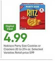 Stater Bros Nabisco party size cookies or crackers offer