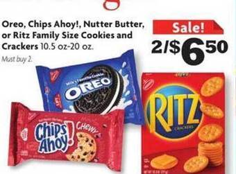 Family Dollar Oreo, chips ahoy! nutter butter, or ritz family size cookies and crackers offer