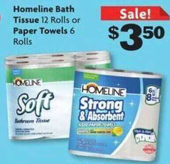Family Dollar Homeline bath tissue or paper towels offer