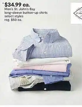 JC Penney Men's st. john's bay long-sleeve button-up shirts select styles offer