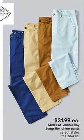 JC Penney Men's st. john's bay temp flex chino pants select styles offer