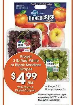 Kroger Kroger 3 lb red, white or black seedless grapes offer