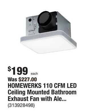 The Home Depot Homewerks 110 cfm led ceiling mounted bathroom exhaust fan with alexa voice assistant and bluetooth speakers offer