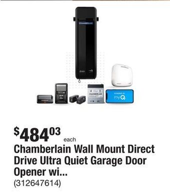 The Home Depot Chamberlain wall mount direct drive ultra quiet garage door opener with battery backup offer