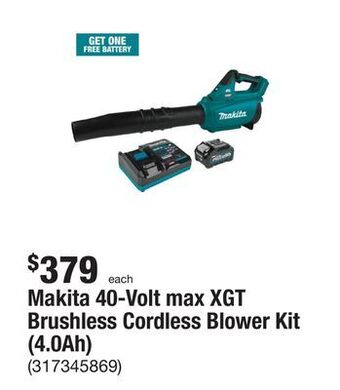 The Home Depot Makita 40-volt max xgt brushless cordless blower kit (4.0ah) offer