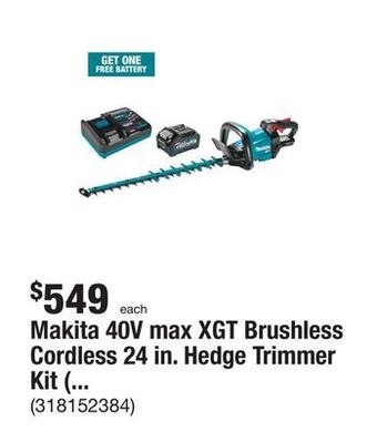The Home Depot Makita 40v max xgt brushless cordless 24 in. hedge trimmer kit (4.0ah) offer