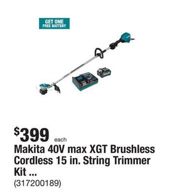 The Home Depot Makita 40v max xgt brushless cordless 15 in. string trimmer kit (4.0 ah) offer